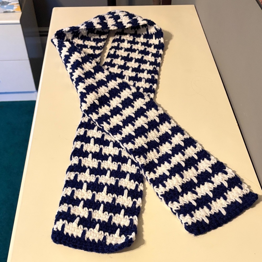 Scarf Hand-Crocheted Navy and White Striped